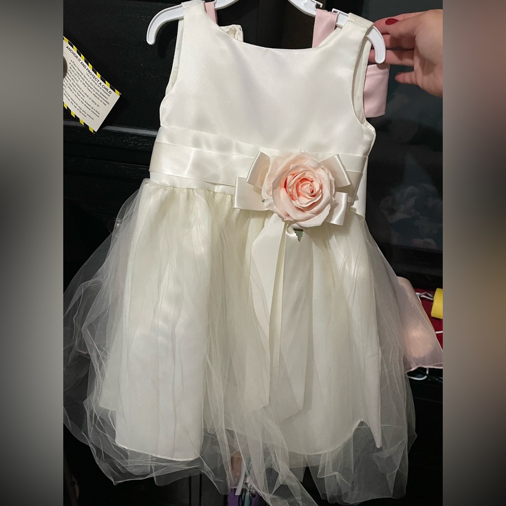 Cream, White, with Flower Dress Toddler Girls 4